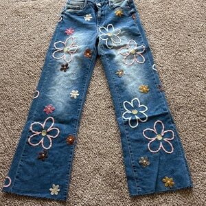 Floral Embroidered Blue Jeans